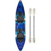 BKC Brooklyn 13.0 Pro Tandem Fishing Kayak, 2 to 3 Person | 800 lb capacity, adjustable frame seats, large dry storage, rod holders, stable wide hull, tandem or solo paddling