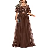 Ever-Pretty Plus Women's Formal Evening Dresses Sequin A Line Plus Size New Year Eve Cocktail Dress