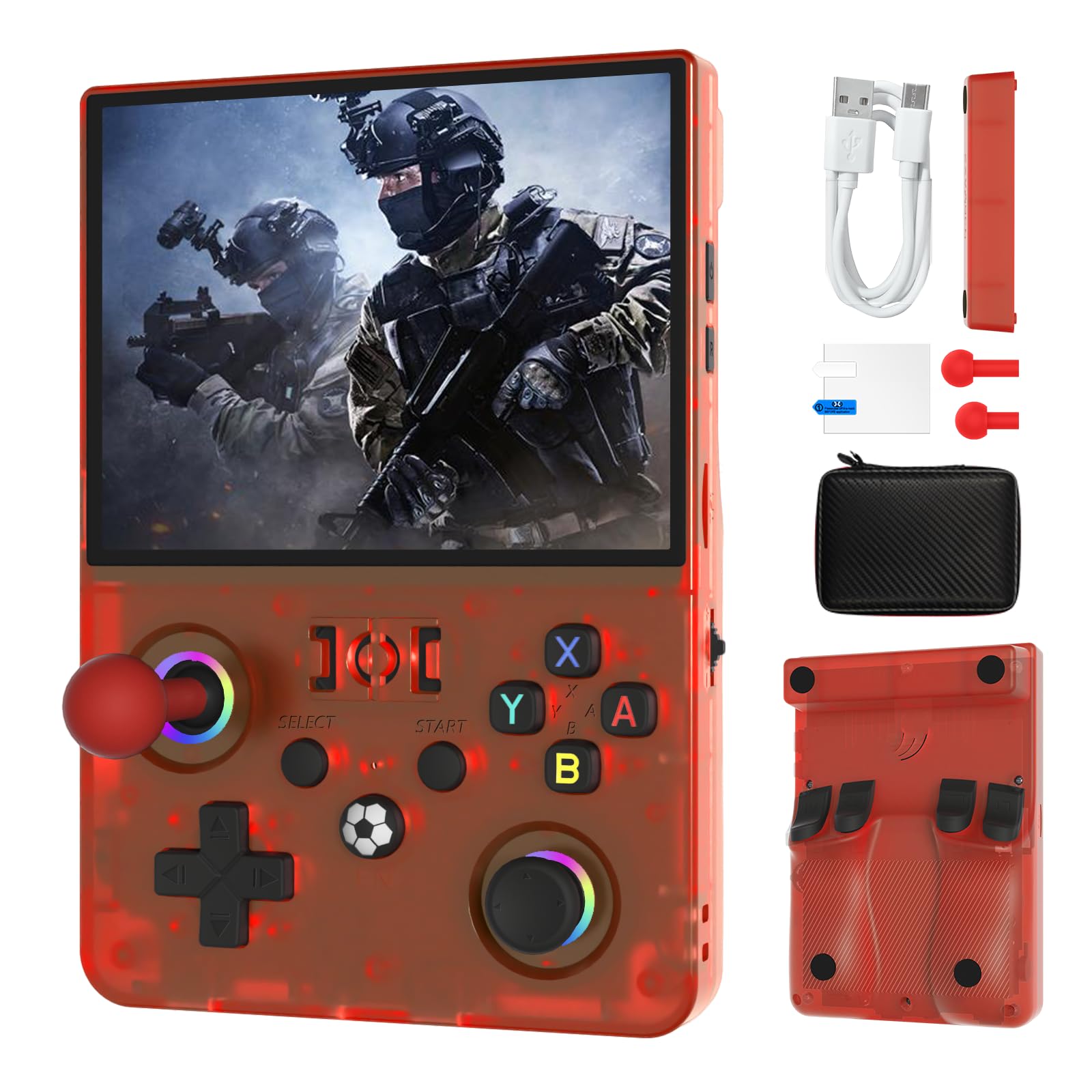 Photo 1 of Newest R36MAX ? 4.5 Inch Retro Handheld Game Console,1024x768 IPS HD Screen,128G Built-in 22000+ Classic Game,Portable Open Source Linux System,4000mAh Battery with Arcade Joysticks*2 (Red)