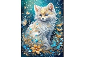 Eiazuiks Diamond Painting Kits for Adults, 5D Full Drill Diamond Art Fox Round Diamond Dots Gem Arts Suitable for Home Wall Decoration 12x16in