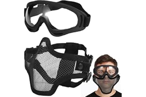 Fansport Airsoft Mask and Goggles Set, Tactical Half Face Mesh Mask with Adjustable Straps and Protective Airsoft Goggles for Outdoor Games, Paintball, Cosplay, and Face Protection Gear