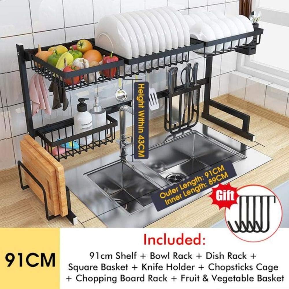 Stainless Steel Kitchen Shelf Organizer Dishes Drying Rack Over Sink Drain Rack Kitchen Storage Countertop Utensils Holder,Black 91CM,China