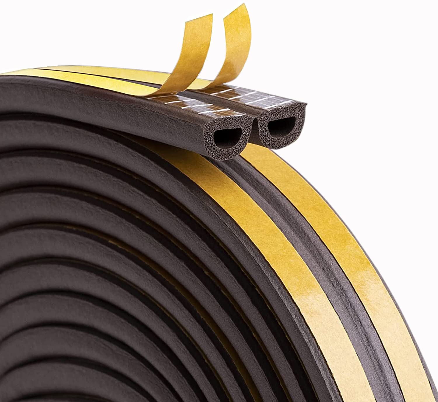 12M Door Window Sealing Tape, Type D Foam Draught Excluder Tape for Anti-Collision/Soundproof/Waterproof/Dustproof (Brown)