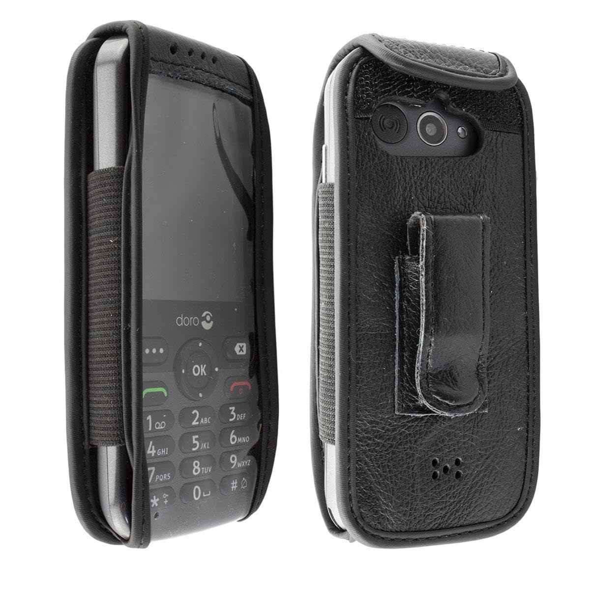 caseroxx Leather-Case with belt clip compatible with Doro 7010/7011 made from faux leather, Pouch with belt clip and viewing window in black