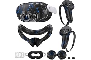 KANG YU Silicone Cover Compatible with Meta/Oculus Quest 3 Accessories, VR Silicone Face Cover, VR Shell Cover,Touch Controller Grip Case,Camera Lens Protector Set(BlackPhantom)
