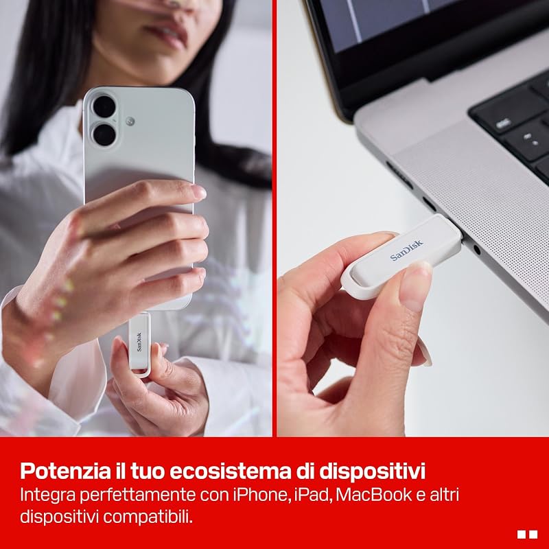 Unità per telefono con USB Type-C 1 TB (per smartphone, tablet e computer, velocità fino a 150 MB/s, backup automatic, recupero dati) - Arctic White