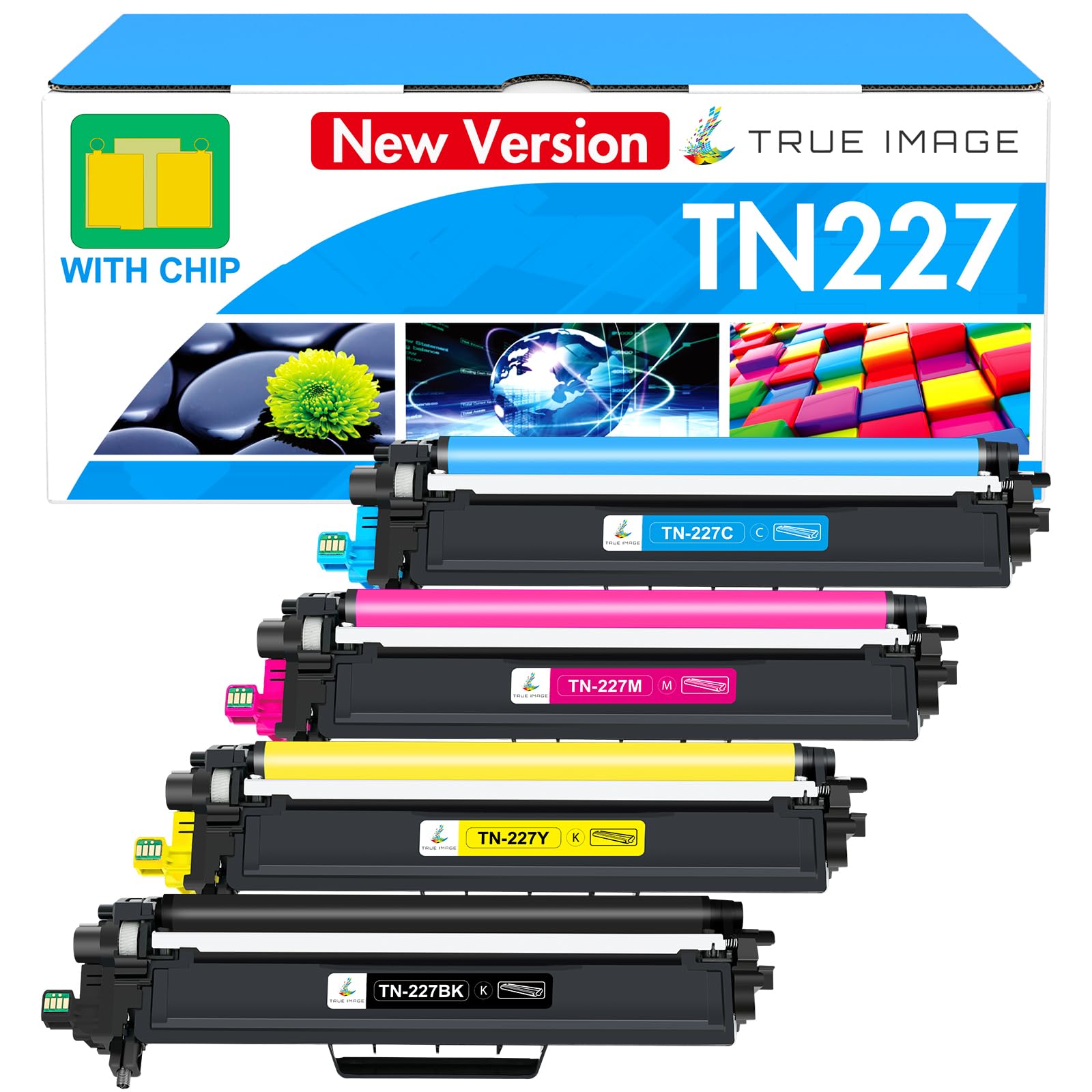 Photo 1 of TN227 TN-227BK/C/M/Y High Yield Toner Cartridge 4 Pack: Compatible for Brother TN223 TN-223BK/C/M/Y TN-227 TN 227BK/C/M/Y 227 for HL-L3270CDW HL-L3210CW MFC-L3770CDW HL-L3290CDW MFC-L3750CDW Printer
