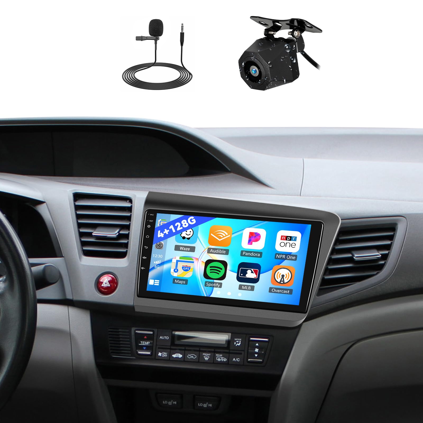 Photo 1 of [4+128GB] Android 15 Car Stereo for Honda Civic 2012 2013 2014 2015 with Wireless CarPlay Android Auto,9" Screen Car Radio with Bluetooth GPS WiFi FM/RDS DSP EQ SWC Backup Camera