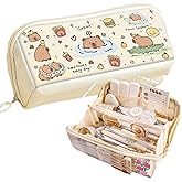 SIORTIO Pencil Pouch Multi-Layer Large Capacity Capybara Print Quirky Fun Cute (Beige-2)