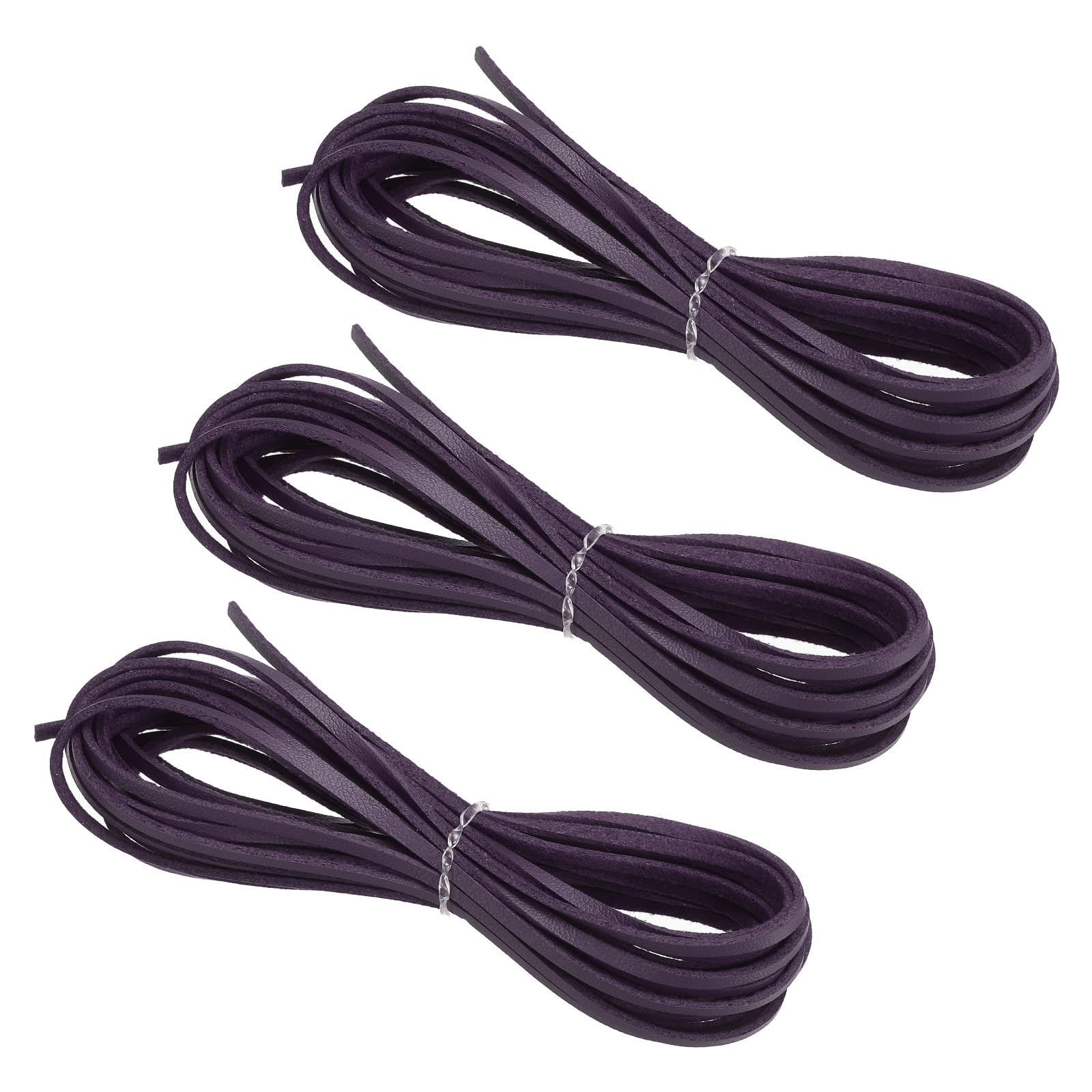 PATIKIL Faux Suede Leather Cord, 3 Rolls 3mm x 5.5 Yards Flat Synthetic Leather Strips for Necklace Bracelet Jewelry Beading DIY Crafts, Dark Purple (Total 16.5 Yards)