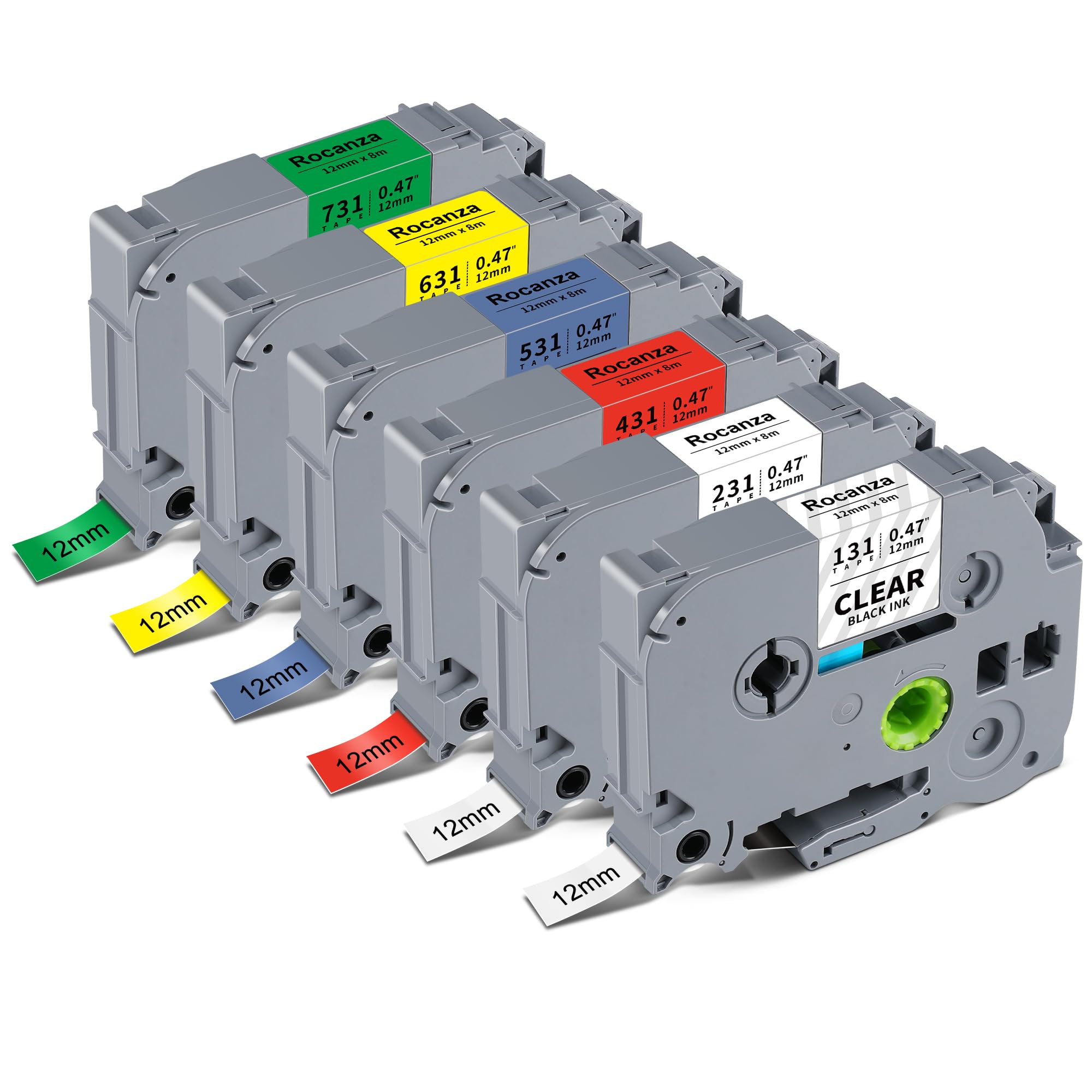 Photo 1 of 12mm 0.47 Laminated Multicolor TZ Tape Compatible with Brother P Touch Label Tape 1/2" TZe-231 131 431 531 631 731 for PTouch H110 D210 D220 202 D400 H103W, Black on Clear/White/Red/Blue/Yellow/Green