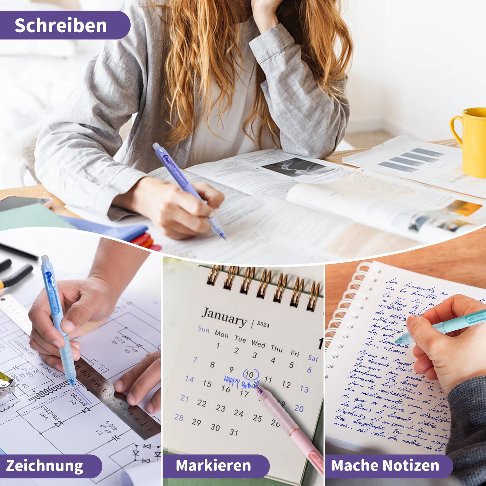 Xiaocanglan Radierbarer Kugelschreiber, 4 Stück Blau Tintenroller Radierbar Radierbare Stifte Kugelschreiber Radierbar, 0.5MM Radierbarer Tintenroller Studenten Geschenk Schule Bürobedarf Schulsachen 6