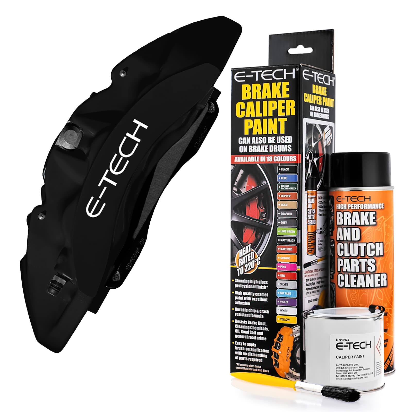 E-TECH Matt Black Brake Caliper/Drum Paint - EBCP-MB - Complete Kit Inc Paint/Cleaner & Brush
