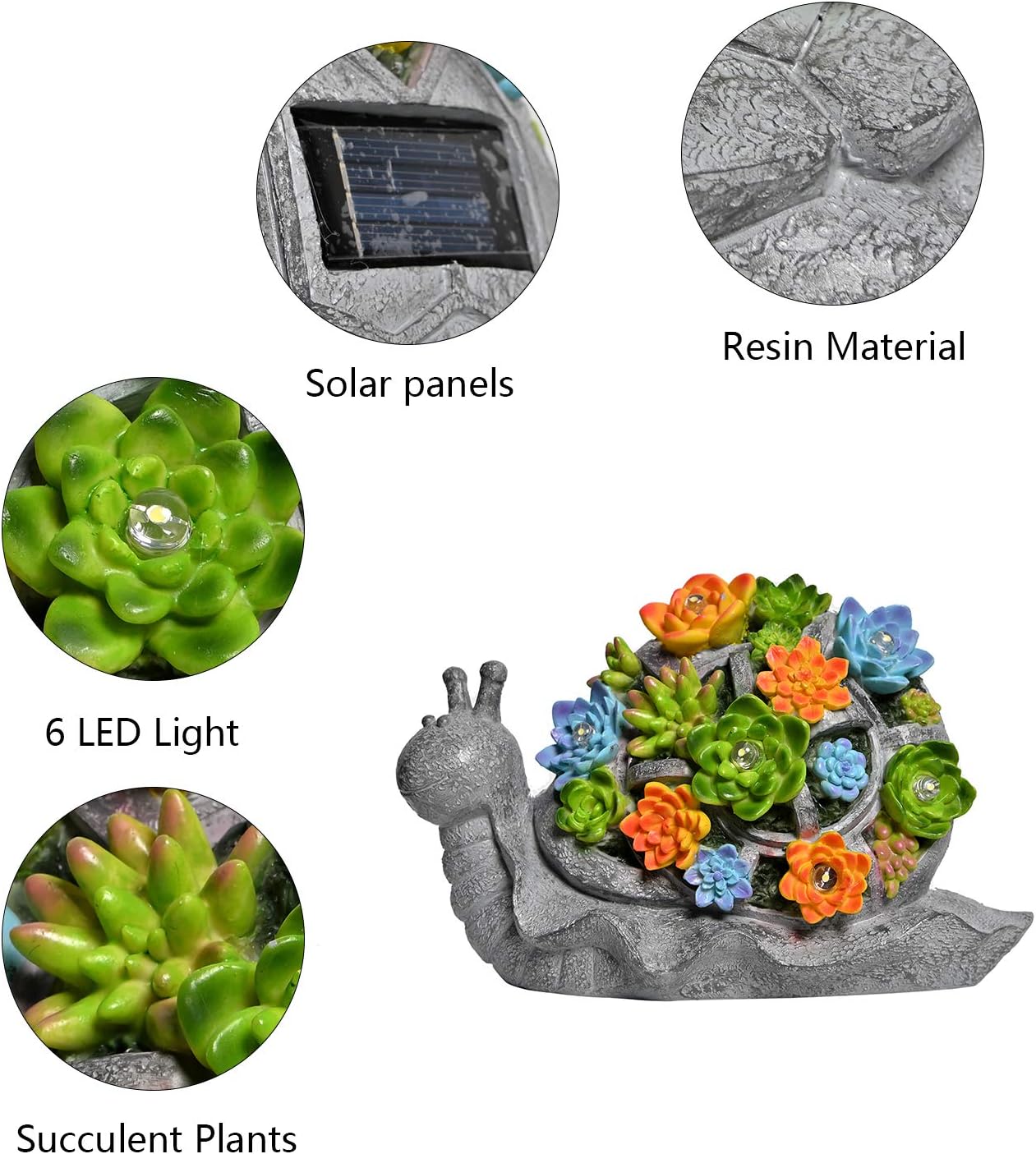 ASAWASA Snail Solar Garden Statues and Sculptures Outdoor Decor, Garden Figurines with Solar Powered Lights for Patio, Lawn, Yard Art Decoration, Housewarming Garden Gift, 9.7x4.7x6.3 Inch : Garden & Outdoor