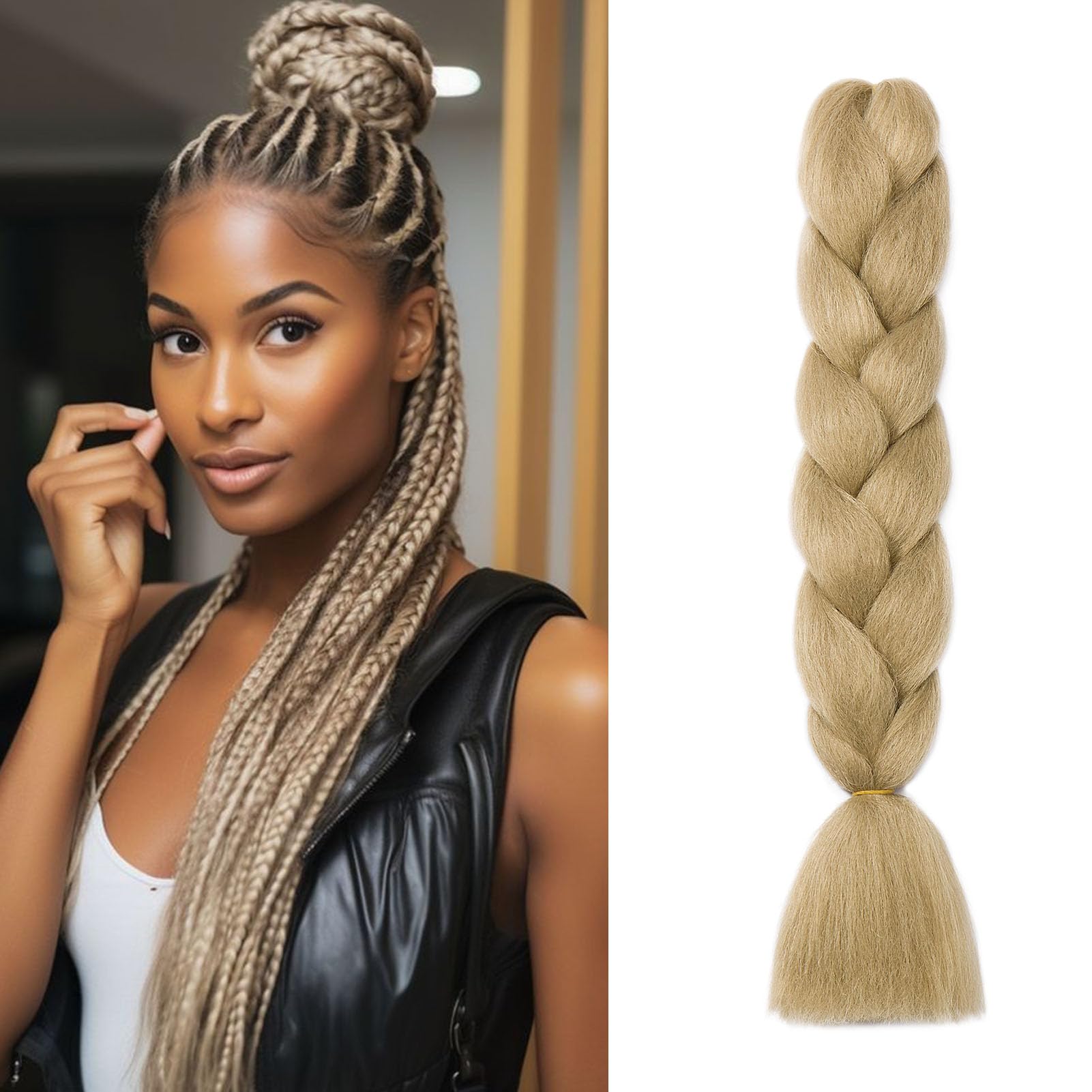 Gairyan Jumbo Braiding Hair Extensions 1pcs Ash Blonde Jumbo Braids Hair Extensions for Braiding Synthetic Hair 1 Pack 24 inches 100g Box Braids Crochet Twist