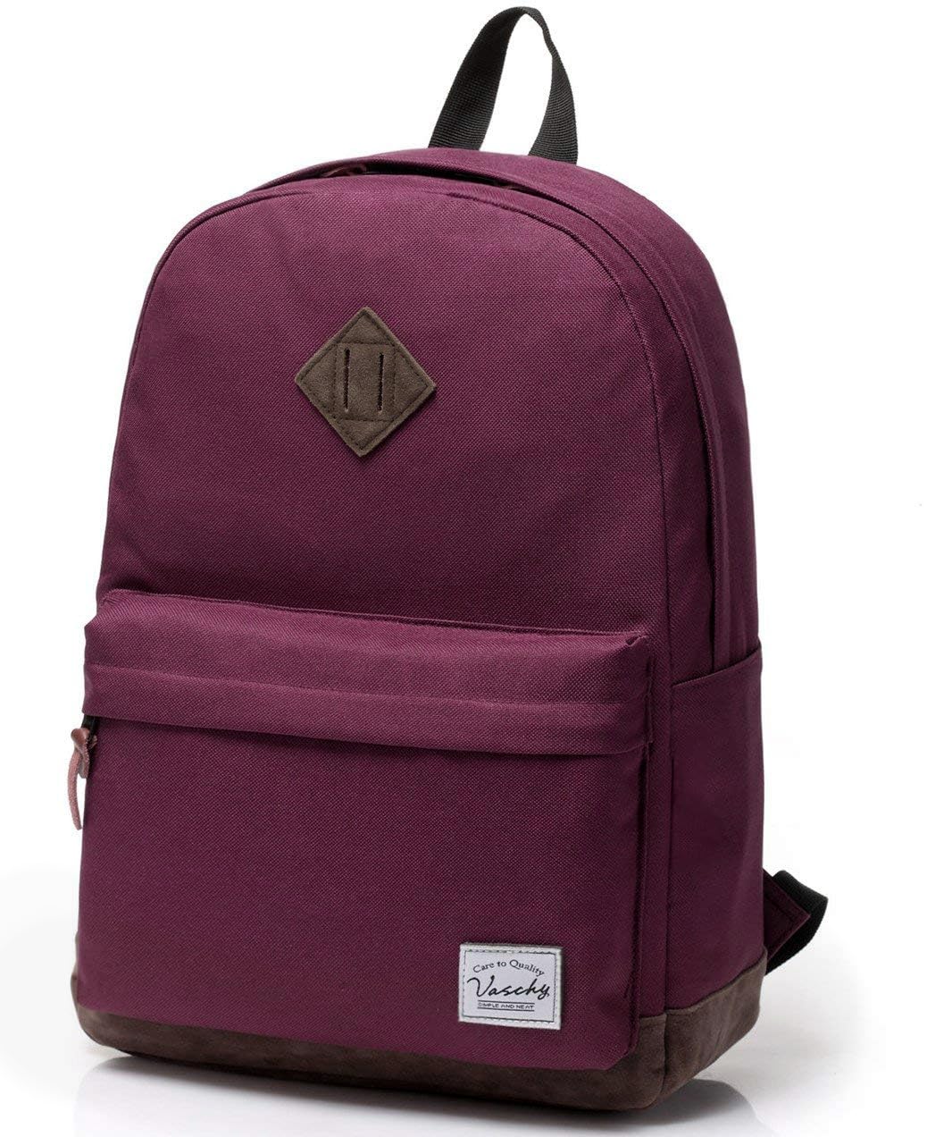 VASCHY School Bag, Water Resistant Backpack for Men, Women, Boys and Girls Lightweight Rucksack for School, Travel, Work Fits 15.6" Laptop, Burgundy