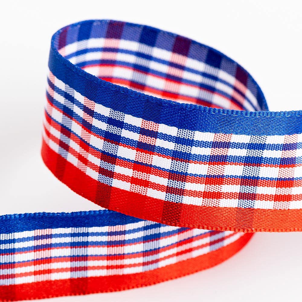 Italian Options Tartan Ribbon 25mm x 10M - Red/White/Blue