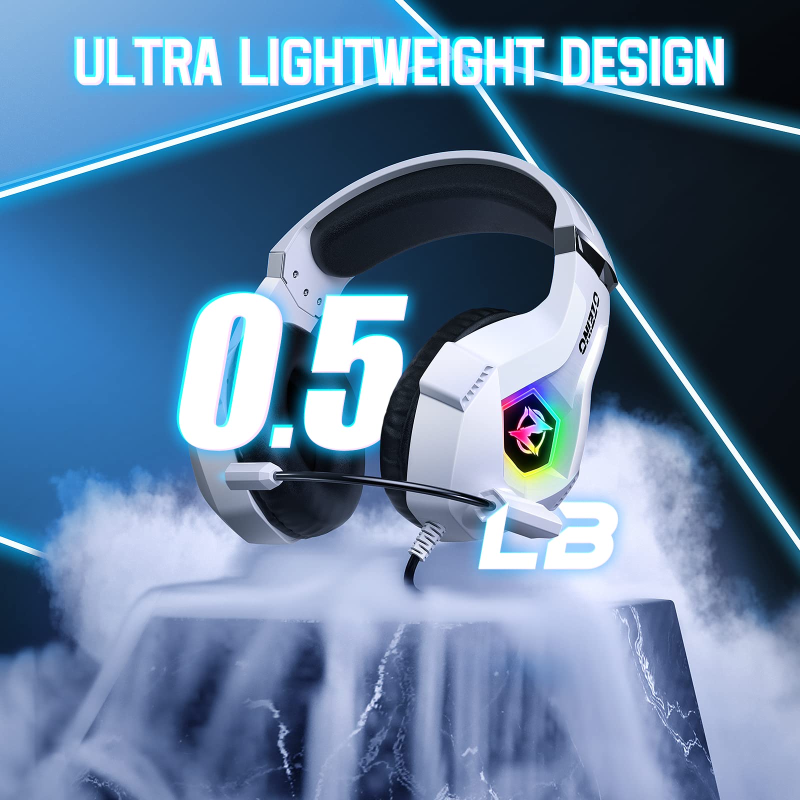 Ozeino Gaming Headset For Ps5 Ps4 Pc, Over-Ear Headphones With Surround Sound &Amp; Rgb Light For Xbox One Switch Mac Laptop (White) - View 6