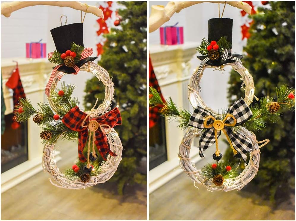VKTY Snowman Wreath for Door,Battery Operated Christmas Snowman Wreath with Ornaments LED Front Door Wreaths for Christmas Home Kitchen Wall Window Hall Decor,16(H) by 8(W) Inch - Image 5
