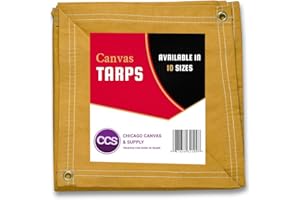 Heavy Duty Waterproof Canvas Tarp by CCS CHICAGO CANVAS & SUPPLY – Extra Durable Multipurpose Camping Tarp Cover with Rustproof Grommets for Industrial & Commercial Use, Gold, 7 by 9 Feet