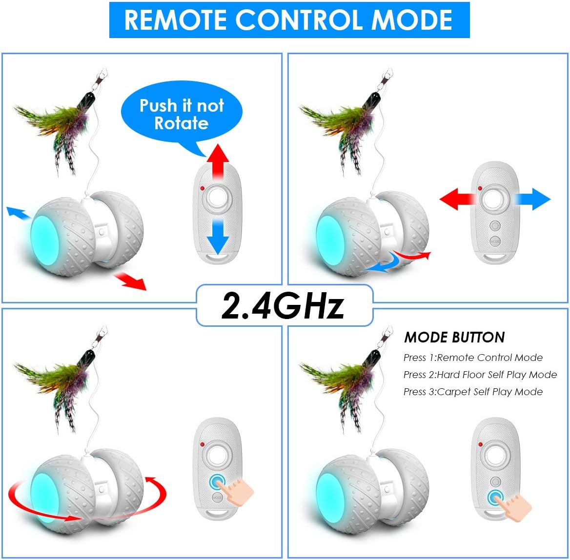 k-berho Remote Control/Robotic Cat Toys Interactive, Cat Toys for Indoor with Feather, Color Ribbon, Butterfly, Automatic Cat Toy with Irregular USB Charging 360 Degree Self Rotating Ball : Pet Supplies