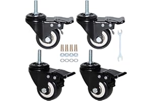 AOCHENLY 2'' Caster Wheels, Swivel Stem Casters 5/16'' - 18x1'' (Screw Diameter 5/16'', Screw Height 1'') 330Lbs Heavy Duty Threaded Casters No Noise PU Dual Locking Castors with Brake