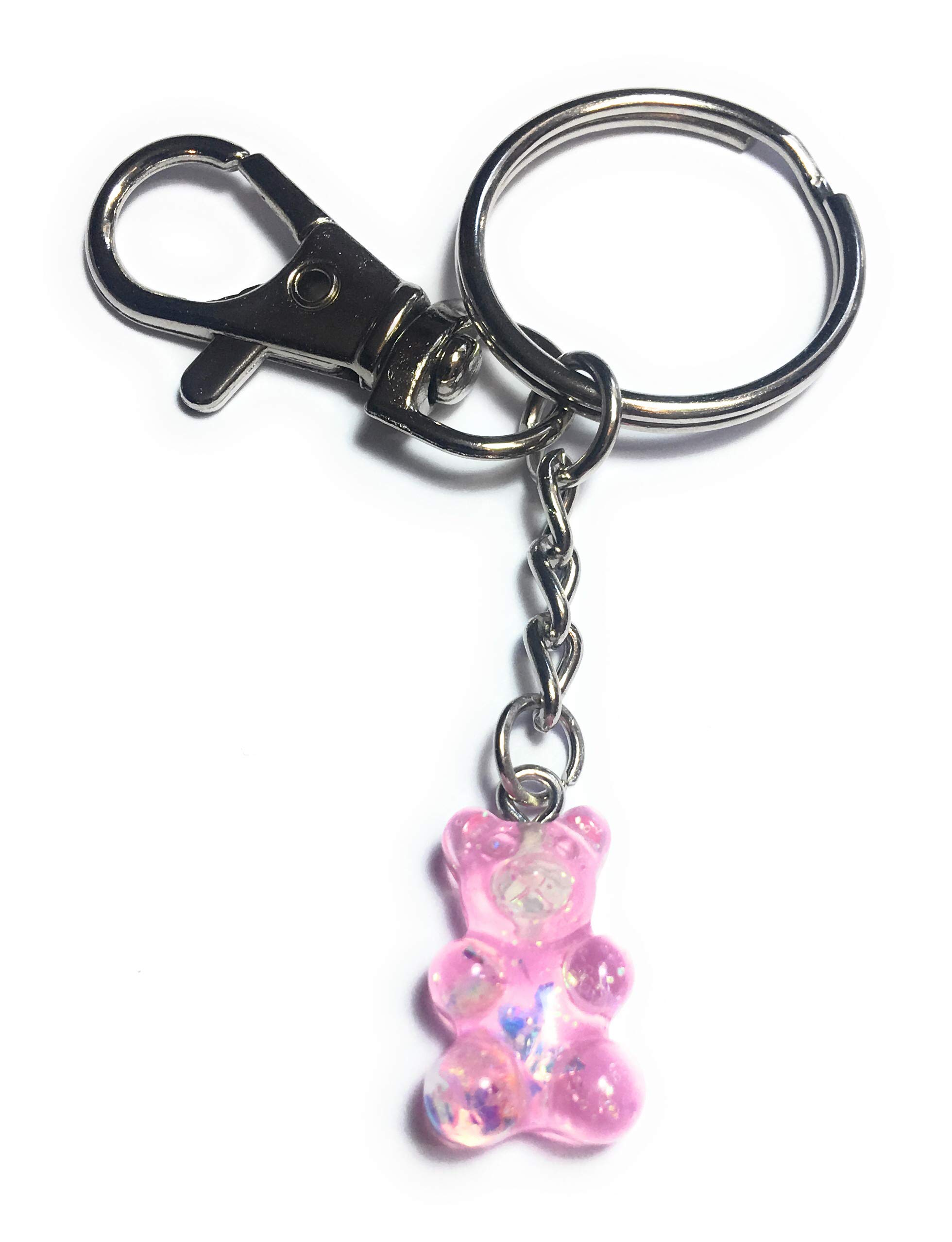FizzyButton Gifts Pink Sparkly Translucent Jelly Baby Gummy Bear Charm Keyring Key Ring Keychain