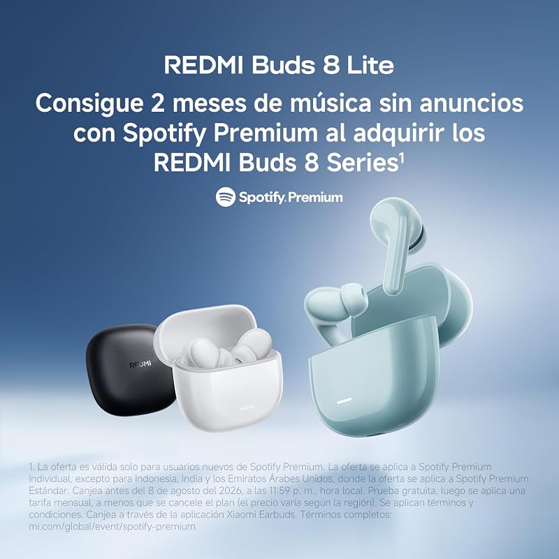 REDMI Buds 8 Lite – Auscultadores intra-auriculares Bluetooth sem fios com ANC 42 dB, driver de 12,4 mm, graves intensos, até 36 horas de autonomia, 5 definições de equalização e Bluetooth 5.4. Branco