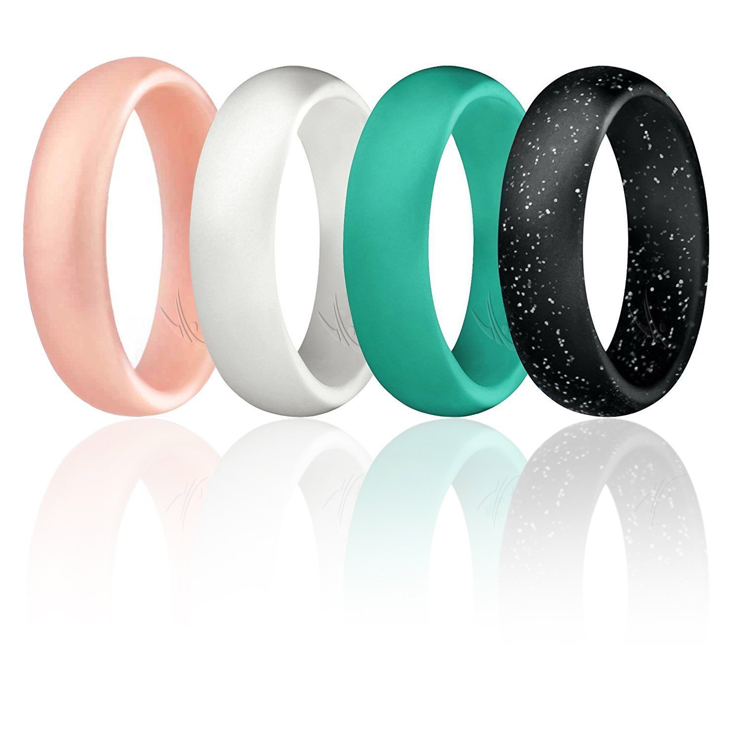 ROQSilicone Rubber Wedding Ring for Women, Dome Solid Glitter & Metallic, Breathable Silicone Wedding Band, Anniversary Rings, Promise Ring, Multi Packs, Multi Colors