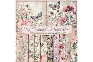 Pink Shabby Chic Butterfly Scrapbook Paper Craft Pad: 12 Floral Designs, 36 Double-Side Sheets, 8.5"x8.5" Sized. Perfect for 