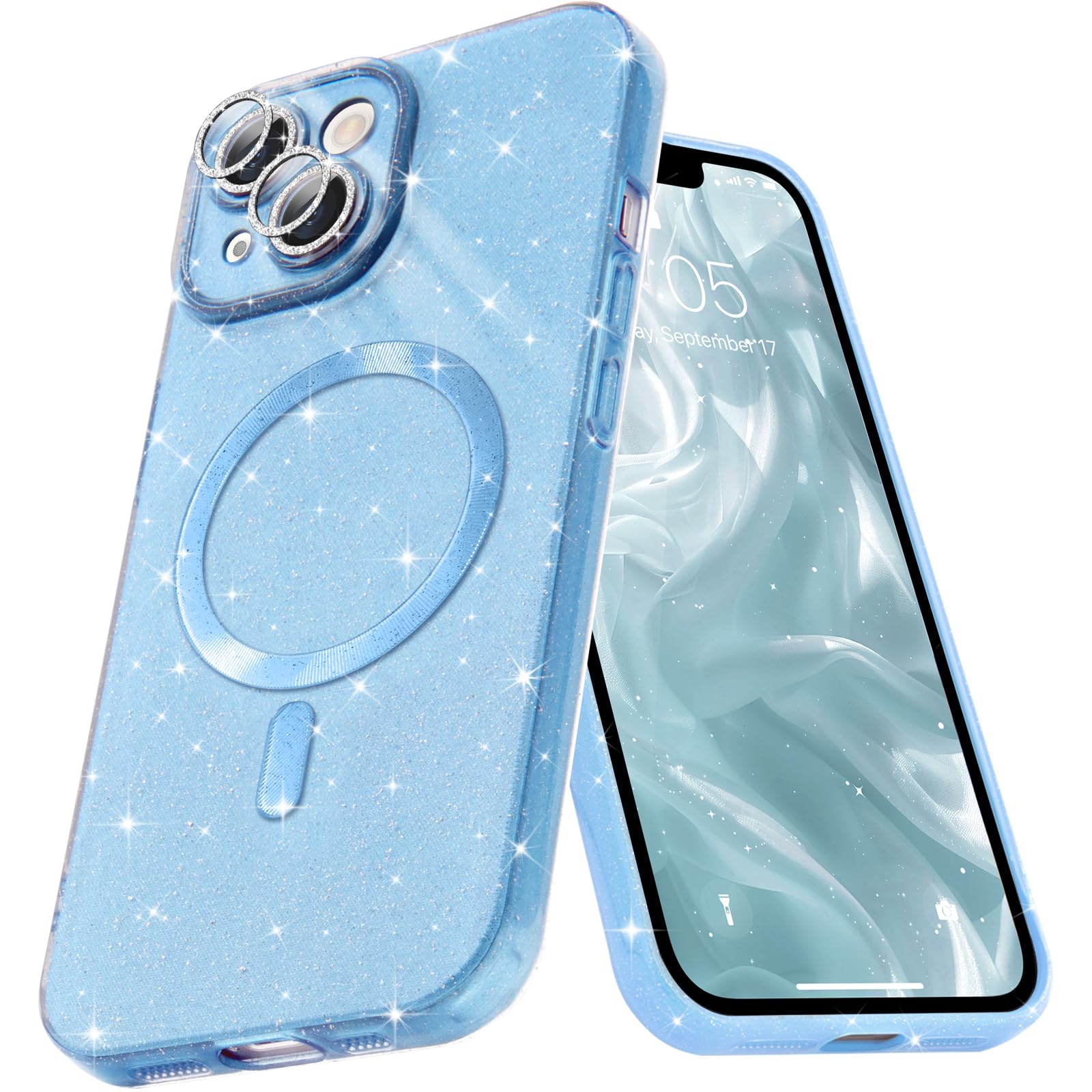 Micoden for iPhone 13 Case [Compatible with Magsafe] Magnetic Phone Case Glitter Bling Sparkle Women Girl Shockproof with Camera Protector for iPhone 13,Blue