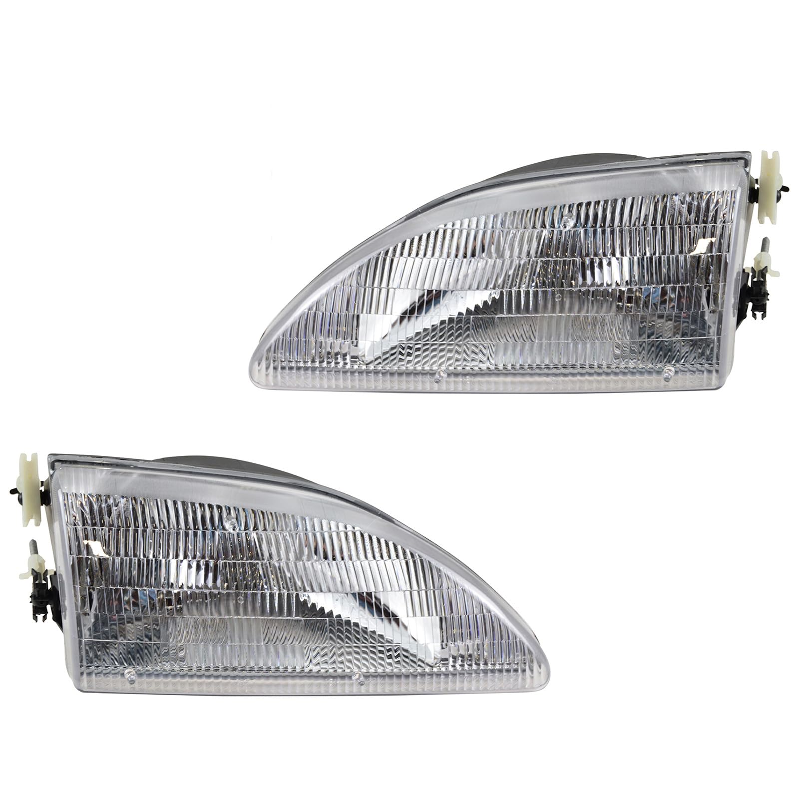 TRQ 2 Piece Headlight Assembly Set Chrome Bezel