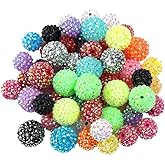 UUYYEO 20 Pcs 20mm Large Rhinestone Focal Beads Crystal Round Ball Beads Chunky Craft Beads Sparkle Diamond Beads Keychain Making Beads for Bracelet Earring Necklace