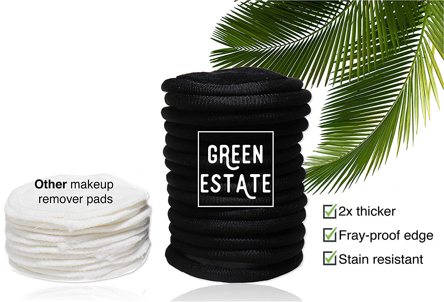 Green Estate Reusable Makeup Remover Pads – 14 Pack With Laundry Bag – Two Tone Microfiber – Black Side For Mascara, Eye Shadow, Lipstick, Foundation – White Side For Toner And Moisturizer. : Beauty