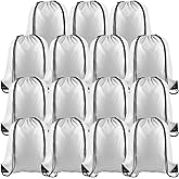 PLULON 15 Pcs White Drawstring Bags, Drawstring Backpack Bulk, Cinch Sack Sport Gym Backpack Bags for Yoga Traveling Outdoor Sports