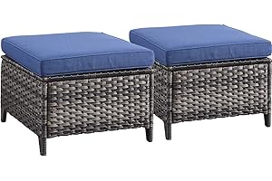 BELORD Outdoor Furniture Ottoman Set of 2 Patio Seating Footstool All-Weather Rattan Wicker Ottoman Seat with Soft Cushions for Patio Furniture Set
