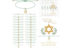 HCEWSBFD 24 Set Passover Friendship Bracelets Jewish Seder Wish Bracelet Adjustable Pesach Star Bracelet Bulk Gift Set with W