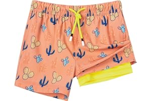 SURF CUZ Boys Swim Trunks with Boxer Brief Liner 2 in 1 Toddler Stretch Swimsuit Shorts Quick Dry Swimming Bathing Suit