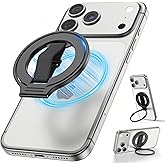 ALAFLY 4-in-1 Magnetic Phone Grip Stand with Finger Strap Loop for Magsafe, [2025 Upgraded] Removable Phone Ring Holder for iPhone 17 Pro M ax/16/15/14/13/12 Series, White Elephant Gift For Men, Black