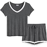 Joyaria Cooling Pajamas Bamboo Viscose Women Short Sleeve V Neck PJ Shorts Set