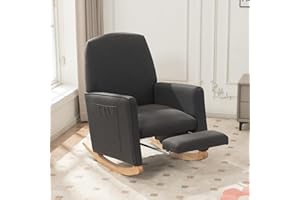 FOXHUNTER Rocking Chair Nursery with Adjustable Footrest and High Backrest, Upholstered Glider Chairs with Side Pockets for Nursery, Rocker Armchair Indoor for Living Room, Dark Gray