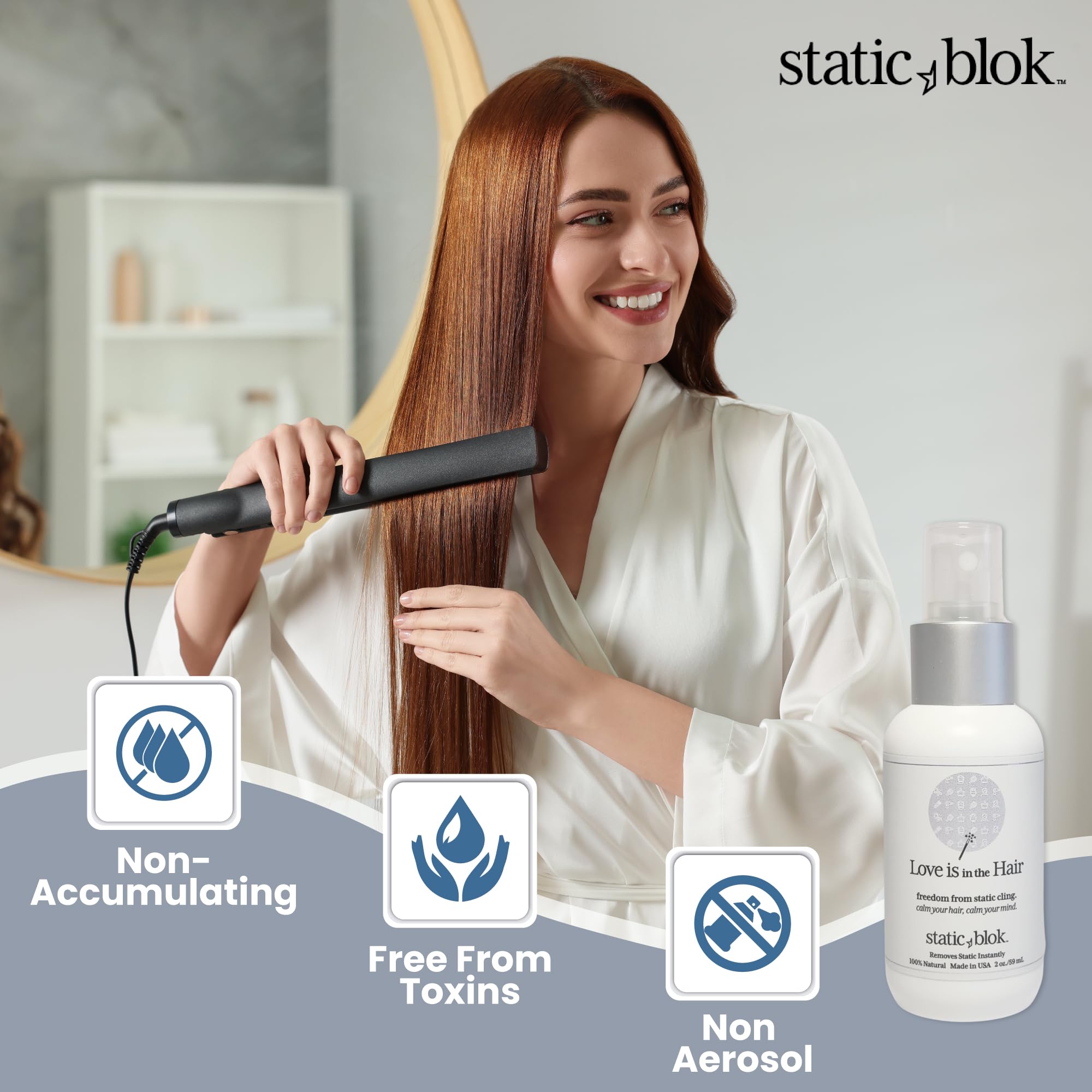 Static Blok Anti-Static Spray for Hair - Instantly Eliminate Static Cling, Shocks, Flyaways- Long-Lasting All-Day Freshness - works on Natural and Synthetic Wigs - 2oz Travel Size