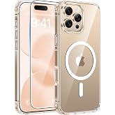 FNTCASE for iPhone 16 Pro Max Case, Fit for Magsafe, Glass Screen Protector | Anti Yellowing, Magnetic Phone Cases, 14FT Military Grade Drop Protection, Slim Shockproof Protective Cover, Clear