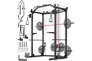 Power Cage for Home Gym, 2000LBS Power Rack with LAT Pulldown, Seated Row, Cable Pulley System, j-Hooks, Dip Handles, Landmin
