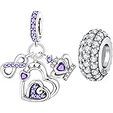 CYCUFF 2 Pack Birthstone Charms 925 Silver Charms for Bracelets Necklace Heart Charm Jewellery Birthday Gift for Women Family Friends