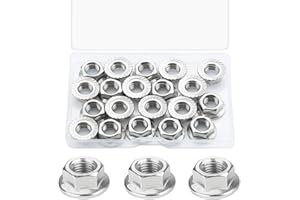 JMINRUN 3/8"-16 20 PCS SEA Flange Nuts Assortment Kit, 304 Stainless Steel Serrated Flange Hex Lock Nuts