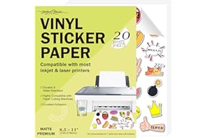JAGERGREEN Printable Vinyl Sticker Paper for Inkjet & Laser Printers, 20 Sheets 8.5x11 Inch White Matte Sticker Paper Waterproof for Custom Stickers, Labels, Decals, Crafts