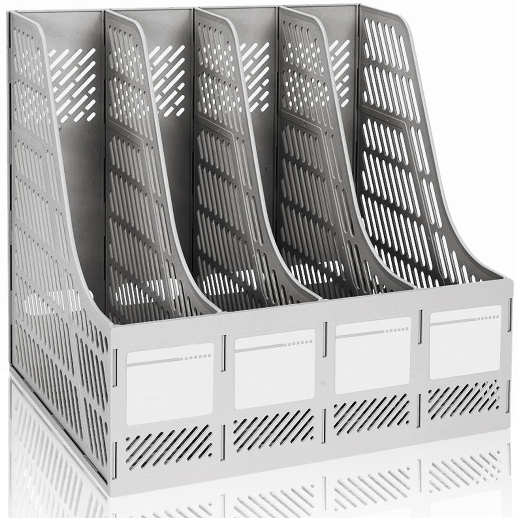 KXF Sturdy HIPS Plastic A4 File Organiser Desktop Organizer Documents Magazine Folder Holder Office Desk Kitchen Storage Box Bookshelf Rack Dividers 4 Compartments File Frame Cabinet For Home School