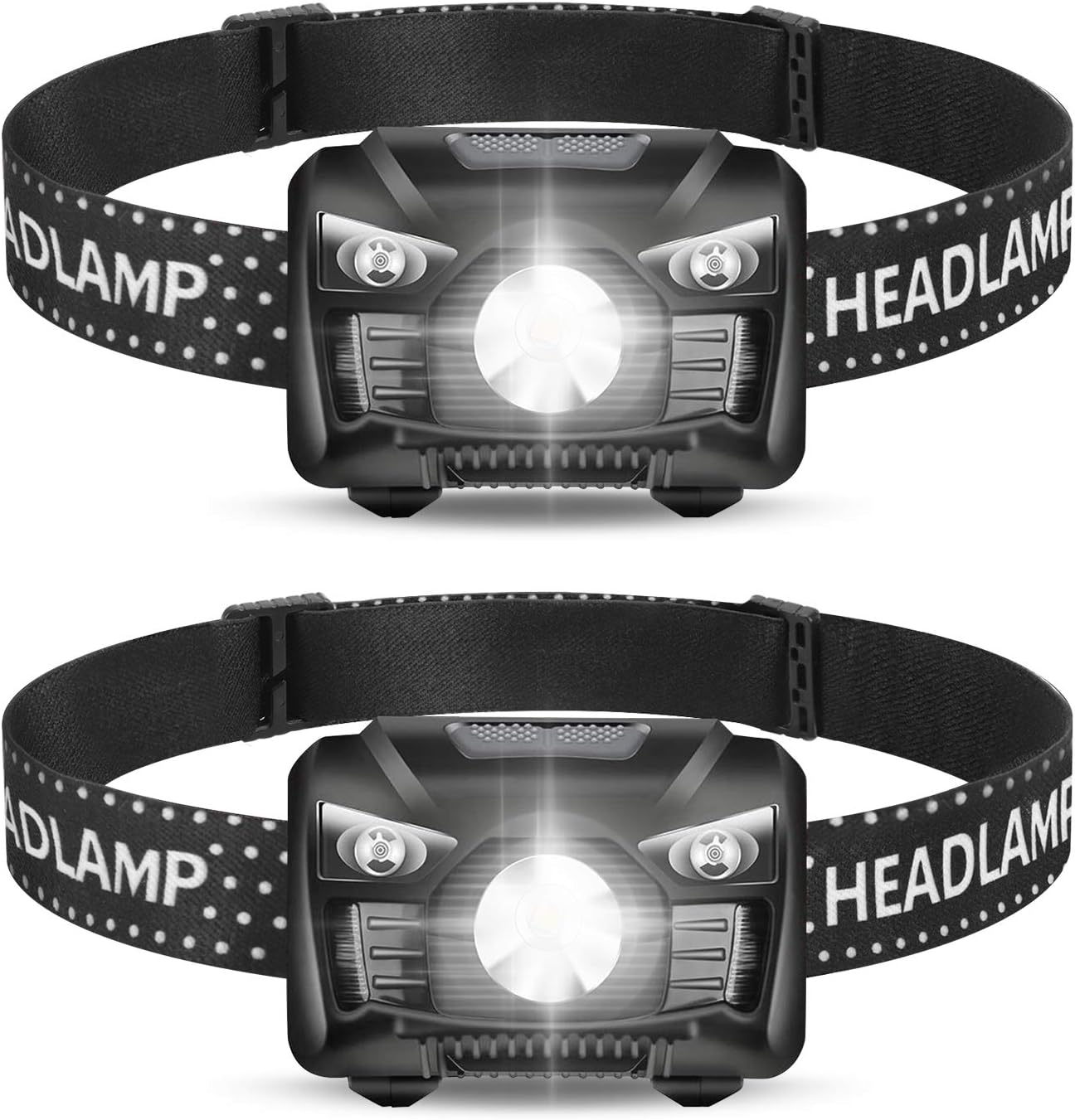 2 Pack of Rechargeable Headlamp, LED Headlamp, Head lamps for Adults, Flashlight with White Red Lights, USB Rechargeable Waterproof Head Lamp for Outdoor Camping Cycling Running Fishing - - 