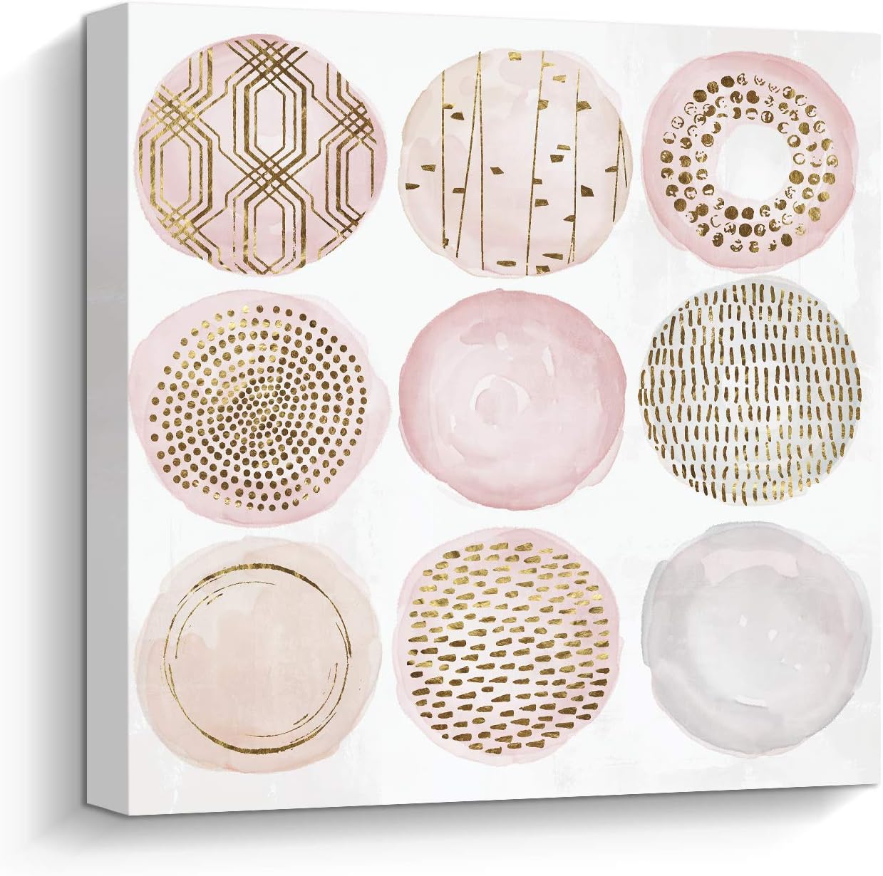 Pi Art Abstract Pink Bubbles Wall Decor Trendy Canvas Print Wall Art Gold Foil Embellished Modern Home Decoration Framed